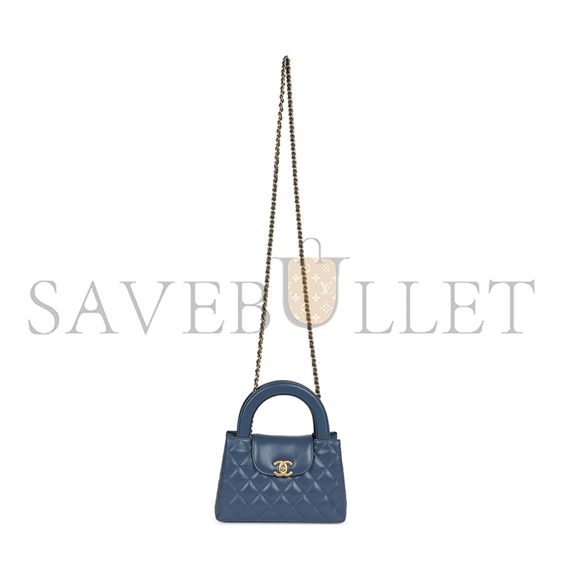 CHANEL MASTER KELLY SHOPPER BLUE SHINY AGED CALFSKIN BRUSHED GOLD HARDWARE AS4416 (19*13*7cm)